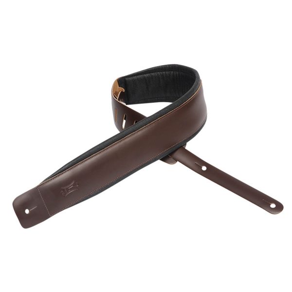 Levy s Leathers DM1PD-DBR 3″ Leather Guitar Strap - Brown Hot on Sale