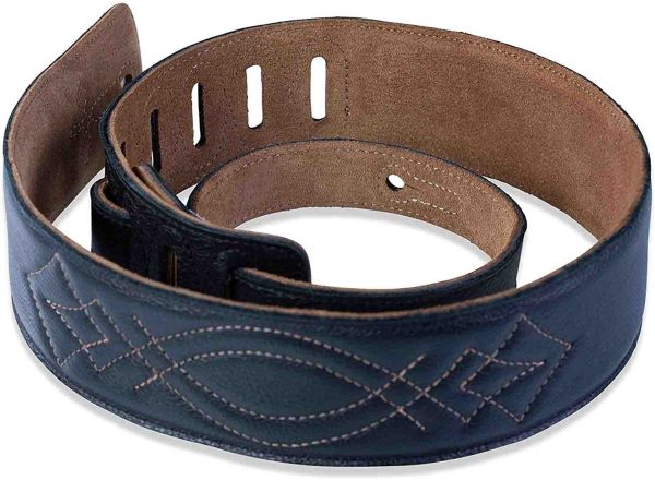 Levy s Leathers DM1SG-BLK 2.5-inch Leather Strap with Embroidery - Black For Sale