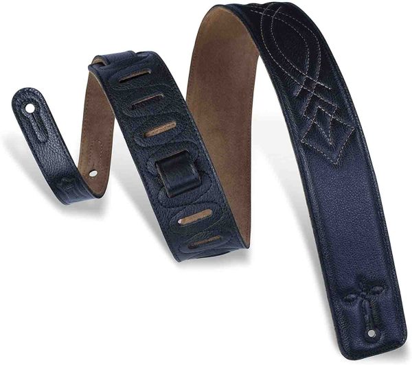 Levy s Leathers DM1SG-BLK 2.5-inch Leather Strap with Embroidery - Black For Sale