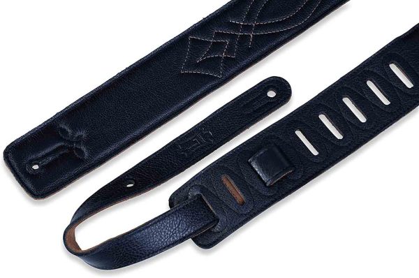 Levy s Leathers DM1SG-BLK 2.5-inch Leather Strap with Embroidery - Black For Sale