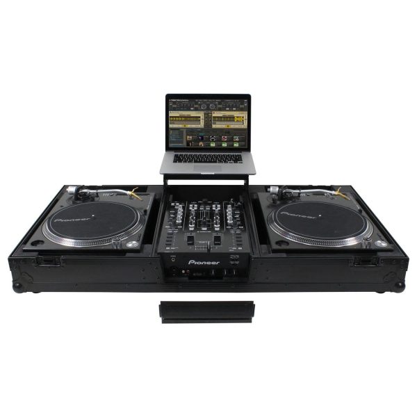 Odyssey FZGSLBM10WRBL Black Low Profile 10″ Format DJ Mixer and Two Battle Position Turntables Flight Coffin Case with Wheels and Glide Platform on Sale