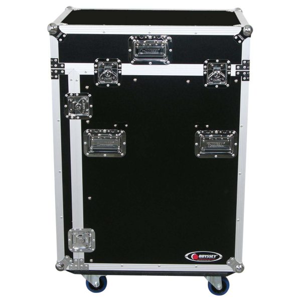 Odyssey FZ1316WDLX Deluxe 13U Top Slanted 16U Bottom Vertical Pro Combo Rack with Side Table and Casters Discount