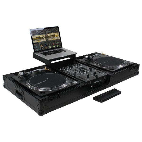 Odyssey FZGSLBM10WRBL Black Low Profile 10″ Format DJ Mixer and Two Battle Position Turntables Flight Coffin Case with Wheels and Glide Platform on Sale