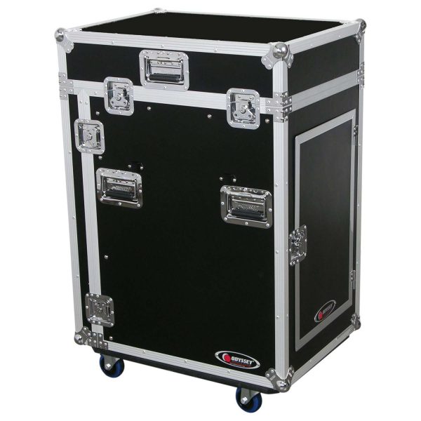 Odyssey FZ1316WDLX Deluxe 13U Top Slanted 16U Bottom Vertical Pro Combo Rack with Side Table and Casters Discount