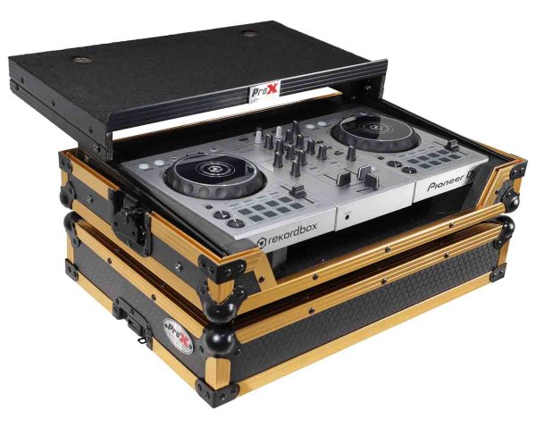 B-Stock: ProX X-DDJSB3 LT GLD LED, ATA Flight Case for Pioneer DDJ-FLX4, DDJ-SB3 and DDJ-400 Digital Controller with Sliding Laptop Shelf - Gold Black Finish For Cheap