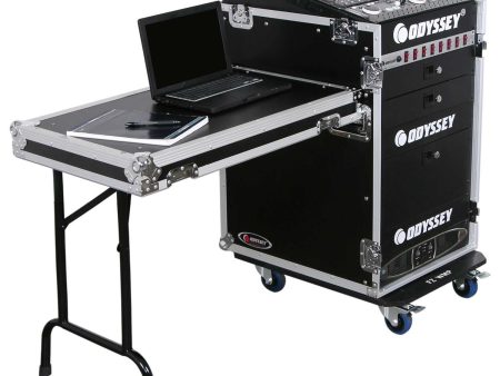 Odyssey FZ1316WDLX Deluxe 13U Top Slanted 16U Bottom Vertical Pro Combo Rack with Side Table and Casters Discount