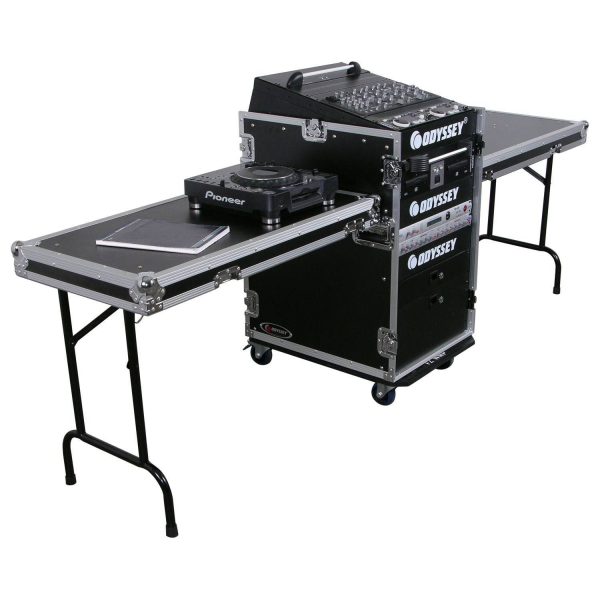 Odyssey FZ1316WDLXII Deluxe 13U Top Slanted 16U Bottom Vertical Pro Combo Rack with Two Side Tables and Casters Online now